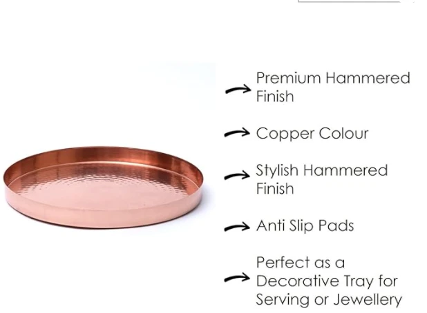 Copper Metal Decorative Tray 29cm Textured Surface